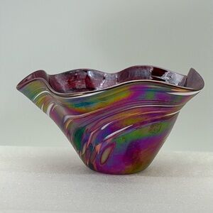 Glass Eye Studio Red Rainbow Twist Mini Wave Bowl